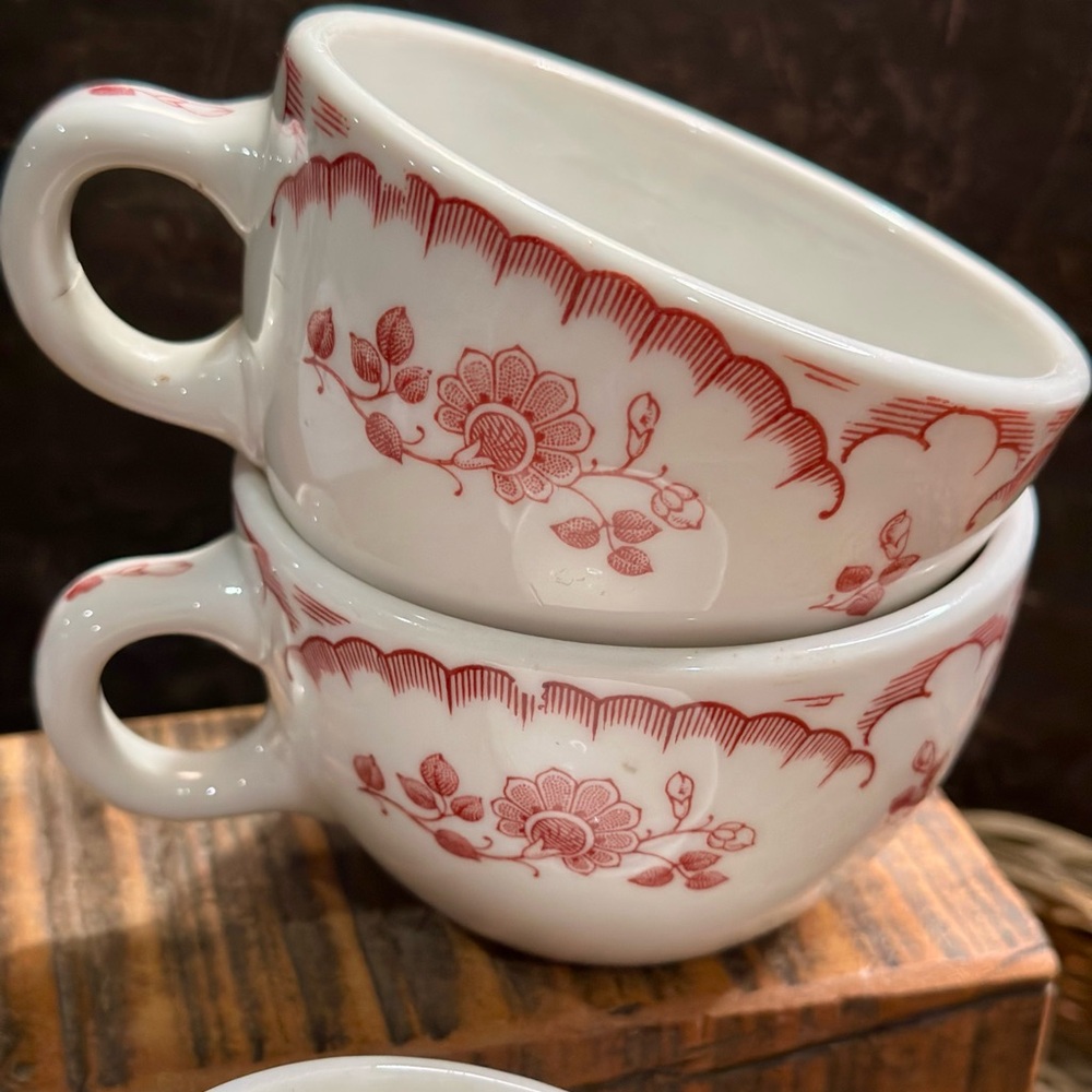 4 Shenango China Restaurant Ware Red Floral, Chardon Rose, Diner Coffee Mugs - Picture 2 of 8